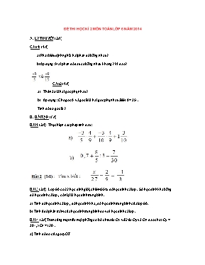 Đề thi học kì 2 môn Toán lớp 6 năm 2014